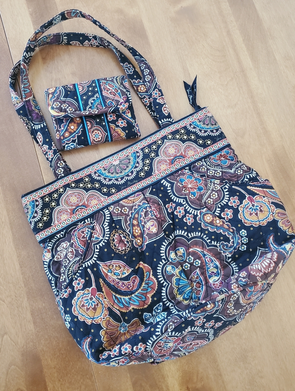 Vera Bradley Navy Quilted Paisley Tote with Matching Pouch